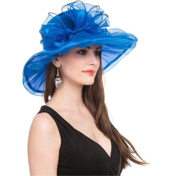 Women's Organza Kentucky Derby Fascinator Hat Blue2 - Picture 5 of 6